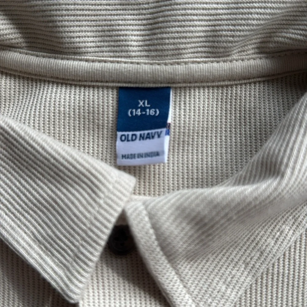 Old Navy Ribbed Tan Long-Sleeved Polo, Boys XL (14-16)
